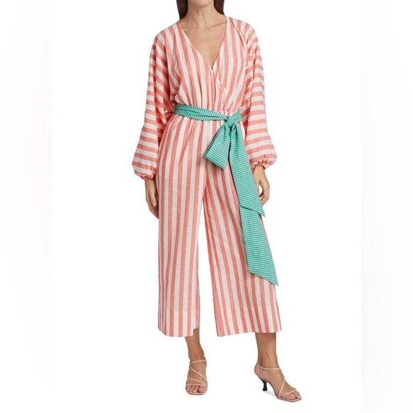 RHODE Pants - Rhode Anika Striped Jumpsuit in Peach NEW